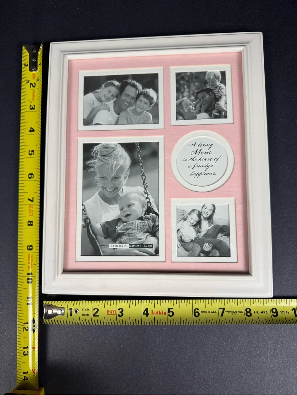White Frame with Pink Mat Multi-Opening Photo Collage About 9” x 10.5”